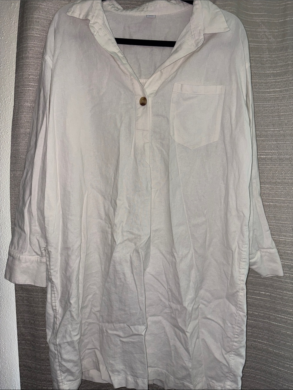 Linen Blend Cream Button-Front Shirt Dress